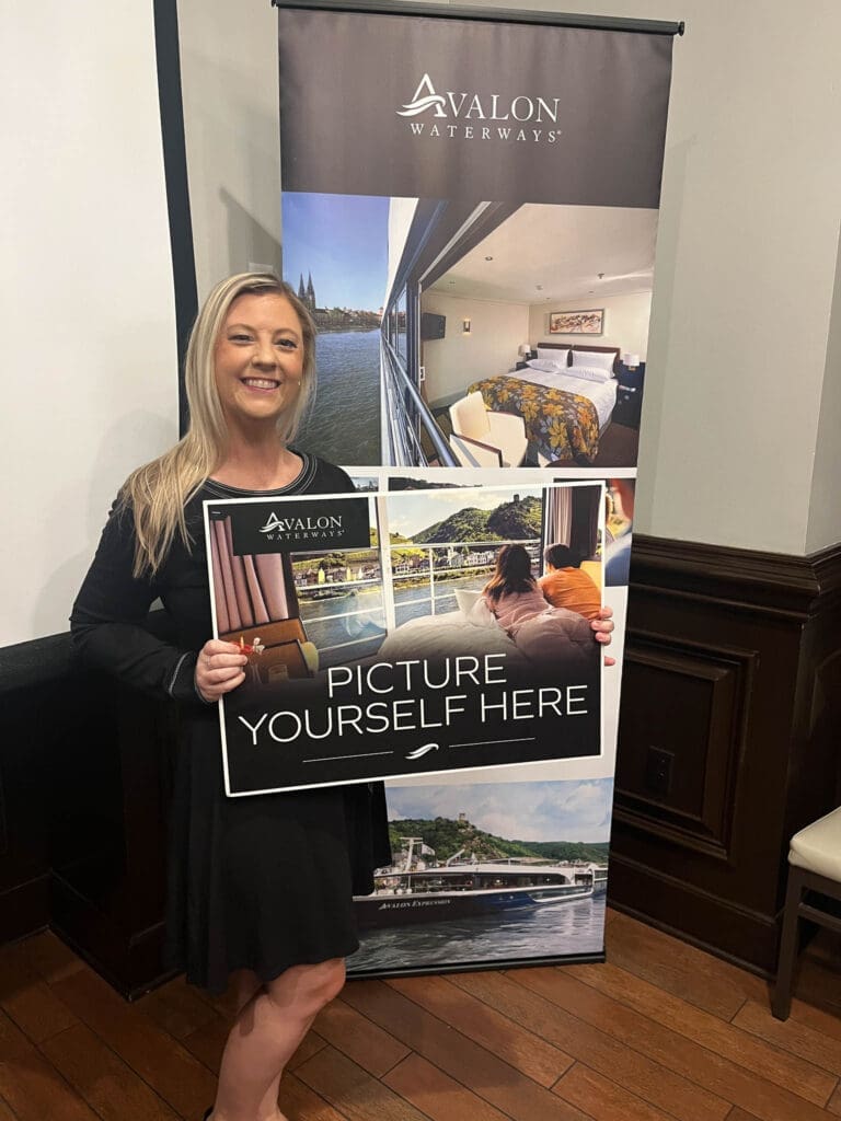 Stacy, travel advisor and founder of Epic Sands Travel, attending an Avalon Waterways event to learn about luxury river cruises.